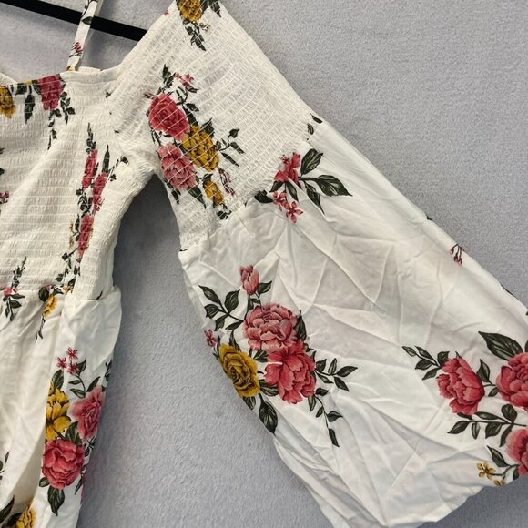 Torrid Size 3 Smocked Floral Off the Shoulder Top 3X Colorful 3/4 Sleeve Boho - Picture 5 of 10